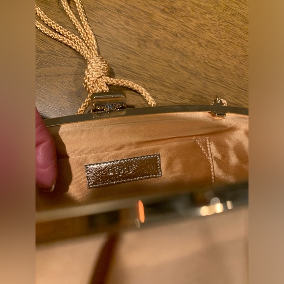 Apt 9 Womens Gold Satin Pleated Clutch, Snap Top Closure With Crystal , Like New - Picture 8 of 15